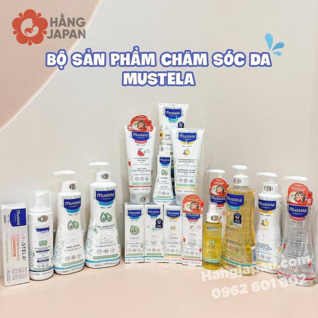 Bộ sản phẩm sữa tắm gội, dưỡng da, dầu massage Mustela 2in1 tinh chất bơ an toàn cho bé sơ sinh chính hãng - Hàng Pháp