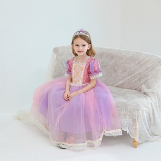 Váy đầm công chúa Tóc Mây Rapunzel hồng Váy cô dâu cho bé gái