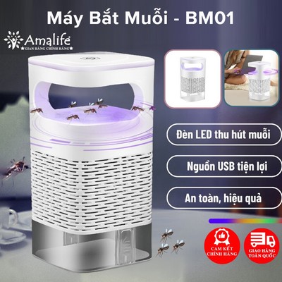 Đèn Bắt Muỗi Tia UV Cao Cấp, Máy Bắt Muỗi Diệt Côn Trùng Thông Minh Có Quạt Hút Cổng USB Chính Hãng Amalife - Mã BM01