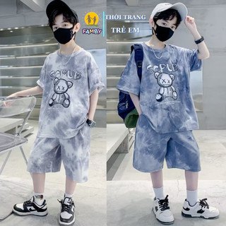 Đồ bộ cộc tay bé trai thể thao FAMBY Set đồ bộ thời trang trẻ em họa tiết loang màu 3-15 tuổi