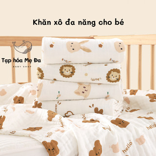 Khăn tắm xô 6 lớp sợi bông tinh khiết đa năng cho bé 110x110 cm bo viền họa tiết hoạt hình/chăn bông đi mẫu giáo/xe đẩy