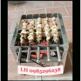 Bếp nướng than hoa lò nướng than ngoài trời quay tự động bộ 5 xiên đơn 1 xiên 3 inox