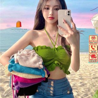 Áo Len Quây Rút Dây Ngực, Áo Ống Không Dây Dệt Kim Phối Dây Kiểu Cổ Yếm Nhiều Màu Dễ Phối Đồ Hàng Qccc Shopquacam