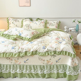 Bộ chăn ga gối đũi chần ga❤️set đũi vintage phủ bèo ren🍀freeship set vỏ chăn, vỏ gối, ga chần bèo công chúa