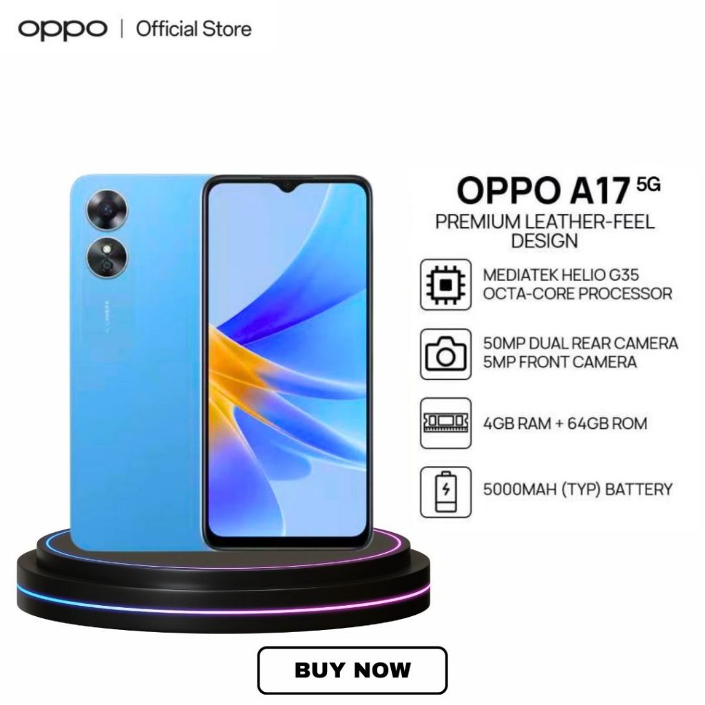 OPPO Điện thoại thông minh A17 | RAM 6GB + ROM 128GB | Camera AI 50MP | Thiết kế cảm giác da cao cấp | BigBuy360 - bigbuy360.vn