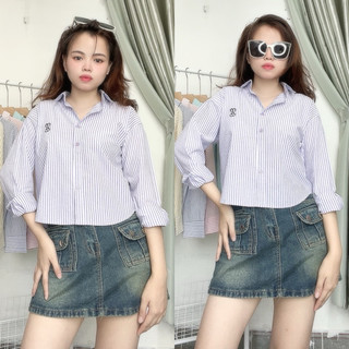  Áo Croptop Tay Dài Nữ Kẻ Sọc Nhí Pastel Dễ Thương Nhiều Mẫu Sơ Mi Croptop Dài Tay Form Vừa Freesize Từ 40-57kg 