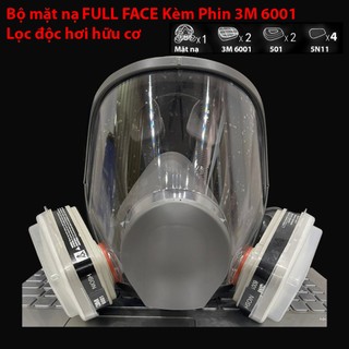 Bộ mặt nạ phòng độc nguyên mặt FULL FACE + phin lọc 3M 6001, mặt nạ chống hóa chất độc hại, phun thuốc trừ sâu, phun sơn