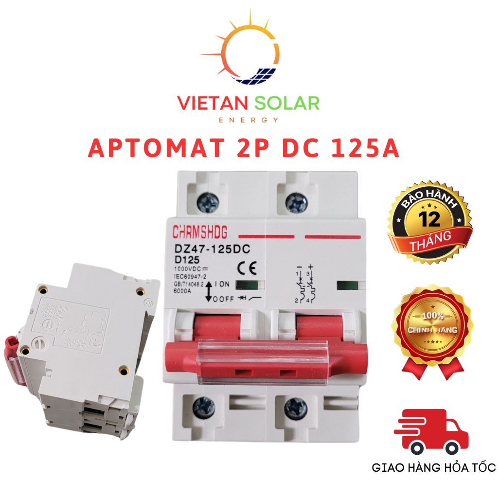 Aptomat MCB DC 2P - 1000VDC 125A (Chuyên dụng cho hệ thống pin năng lượng mặt trời) hàng chính hãng đỏ