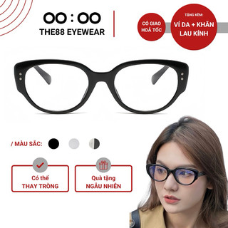 Gọng kính cận nam nữ THE88 dáng mắt mèo gọng nhựa thiết kế bo tròn đính kim loại 0 độ giả cận chống ánh sáng xanh KC71