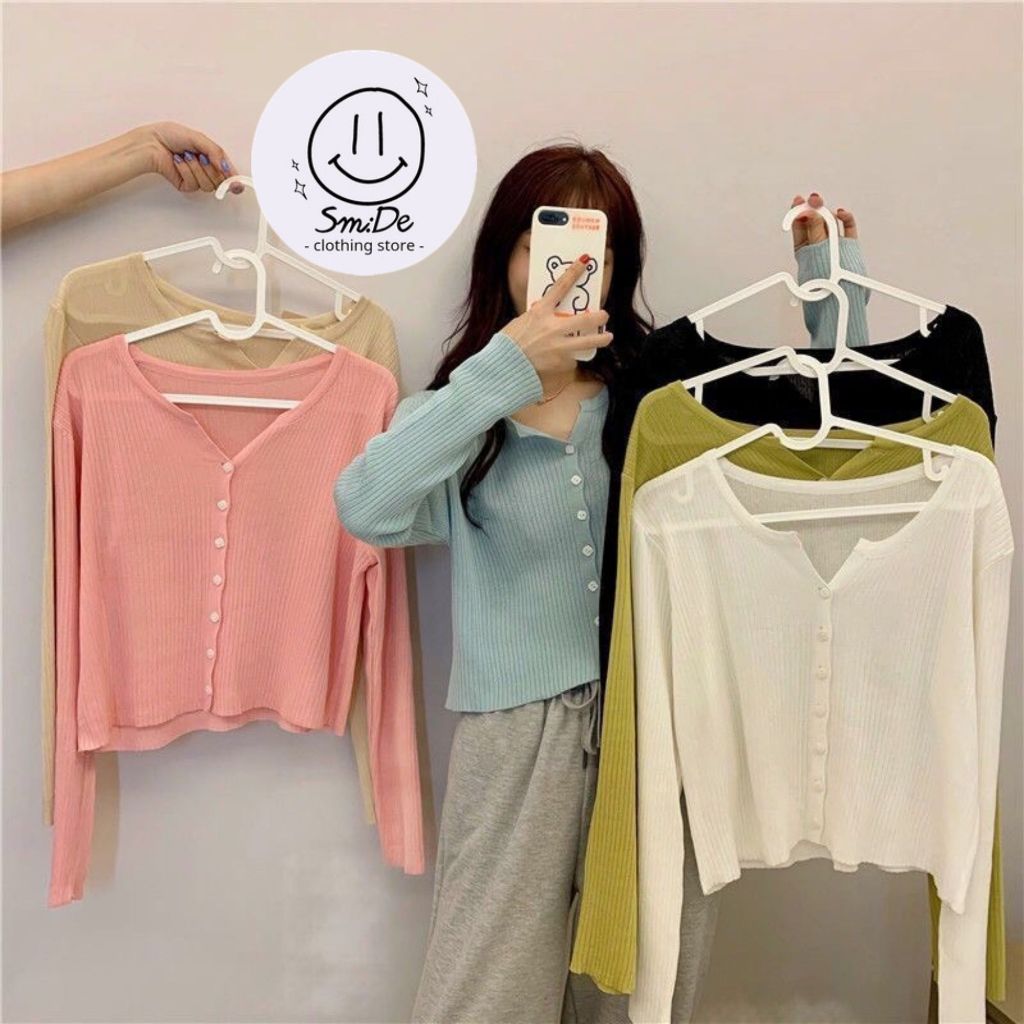 Áo Khoác Len Mỏng, Áo Cardigan Nữ Tay Dài Cổ V Dáng Ôm Body Siêu Tone Dáng Trơn Basic Hàng Qccc | smide_clothing