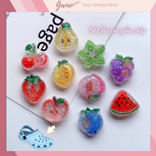 Bộ 14 Sticker, Charm 3D chủ đề Bling Trái Cây Gamo nhựa cứng gắn Dép Cross, Dép Sục, Cá Sấu JB-144