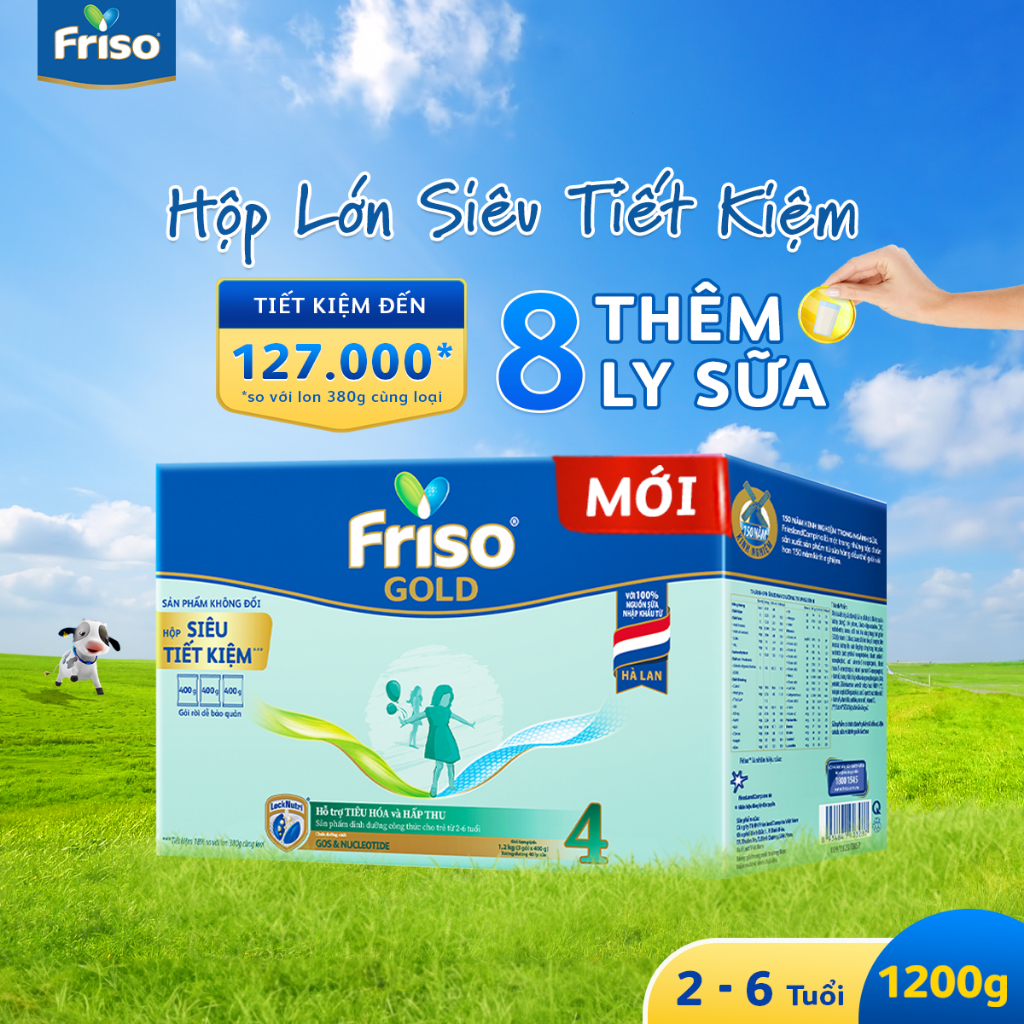 [Tặng 1 lốc RTD 180ml] Sữa Bột Friso Gold 4 Hộp Giấy 1200G