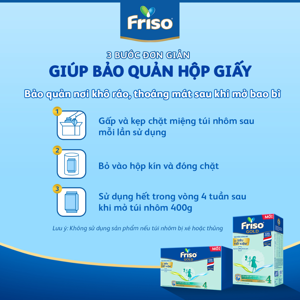 [Tặng 1 lốc RTD 180ml] Sữa Bột Friso Gold 4 Hộp Giấy 1200G