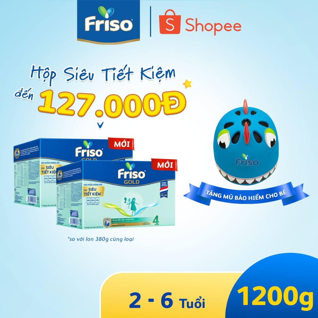 Tặng Mũ Bảo Hiểm Cho Bé Combo 2 Hộp Sữa Bột Friso Gold 4 Hộp Giấy 1200G hộp