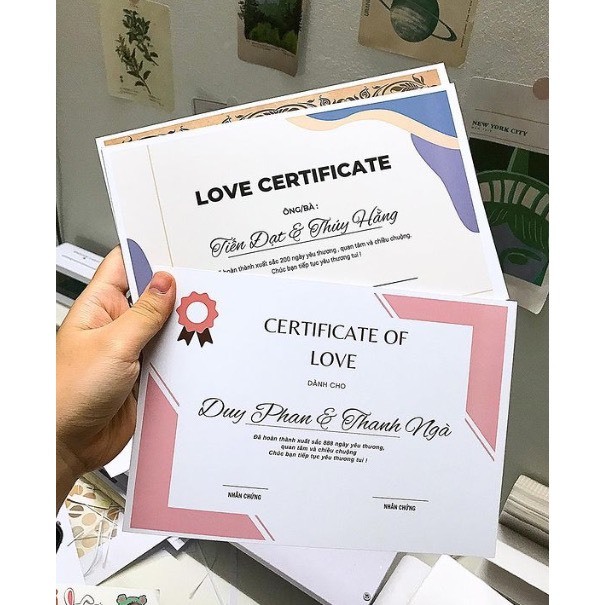 Chứng chỉ tình yêu BY.DUNI in theo yêu cầu, Love Certificate quà tặng bạn trai bạn gái