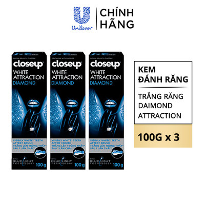 [PC Gift] Combo 3 Kem Đánh Răng Closeup Dạng Gel Trắng Răng Diamond Attraction Ngay Sau 1 Lần Chải 100G/Tuýp