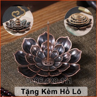 Đế cắm nhang hình bông sen bằng hợp kim đồng cắm nhang nụ, nhang vòng, nhang vân mây, nhang khoanh