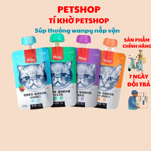 Súp thưởng Wanpy nắp vặn 90gr cho mèo mọi lứa tuổi