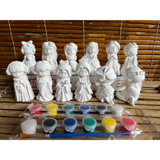   Tặng 12 màu 2 cọ  Combo 10 tượng công chúa ngẫu nhiên 8cm - Tượng tô màu thạch cao hình công chúa cho bé gái Smart Baby 