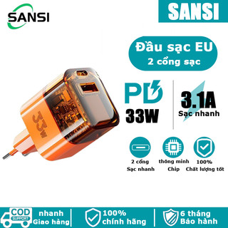 Củ sạc nhanh 33W,cóc sạc điện thoại trong suốt 2 cổng cắm USB -Type c, Hai cổng có thể sạc cùng lúc（siêu rẻ）