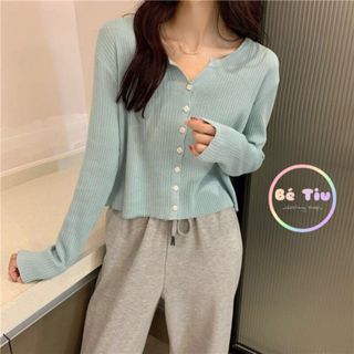 Áo Khoác Len Cardigan Mỏng Thu Đông, Áo Len Dệt Kim Tay Dài Dáng Lỡ Cổ V From Ôm Body Basic Trơn Hàng Qccc Bé Tiu