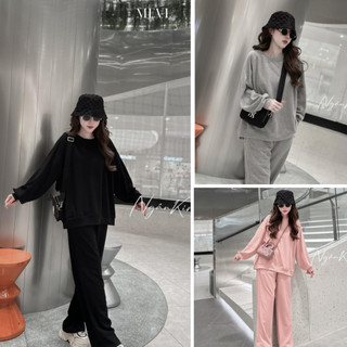 Set bộ nữ nỉ bộ áo nỉ tăm cổ tròn kèm quần culottes phong cách Hàn Quốc Mái Em