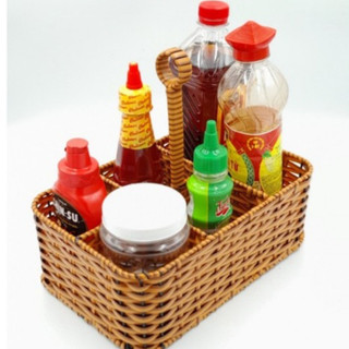 Xách Ly Mây 6 Ngăn Mây Nhựa Đan Đựng Ly Cốc Cà Phê Nước Ngọt Gia Vị Bàn Ăn Tiện Dụng - Mây Tre Trà My