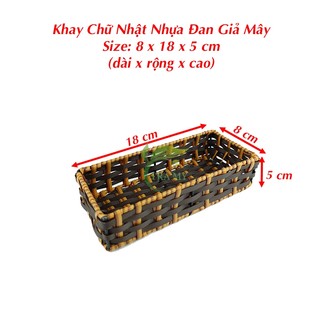 Khay Chữ Nhật 8 x 18 cm, Khay Mây Nhựa Mây Đan Khung Sắt Màu Nâu Vàng Đựng Kẹo Khay Đựng Khăn Lạnh