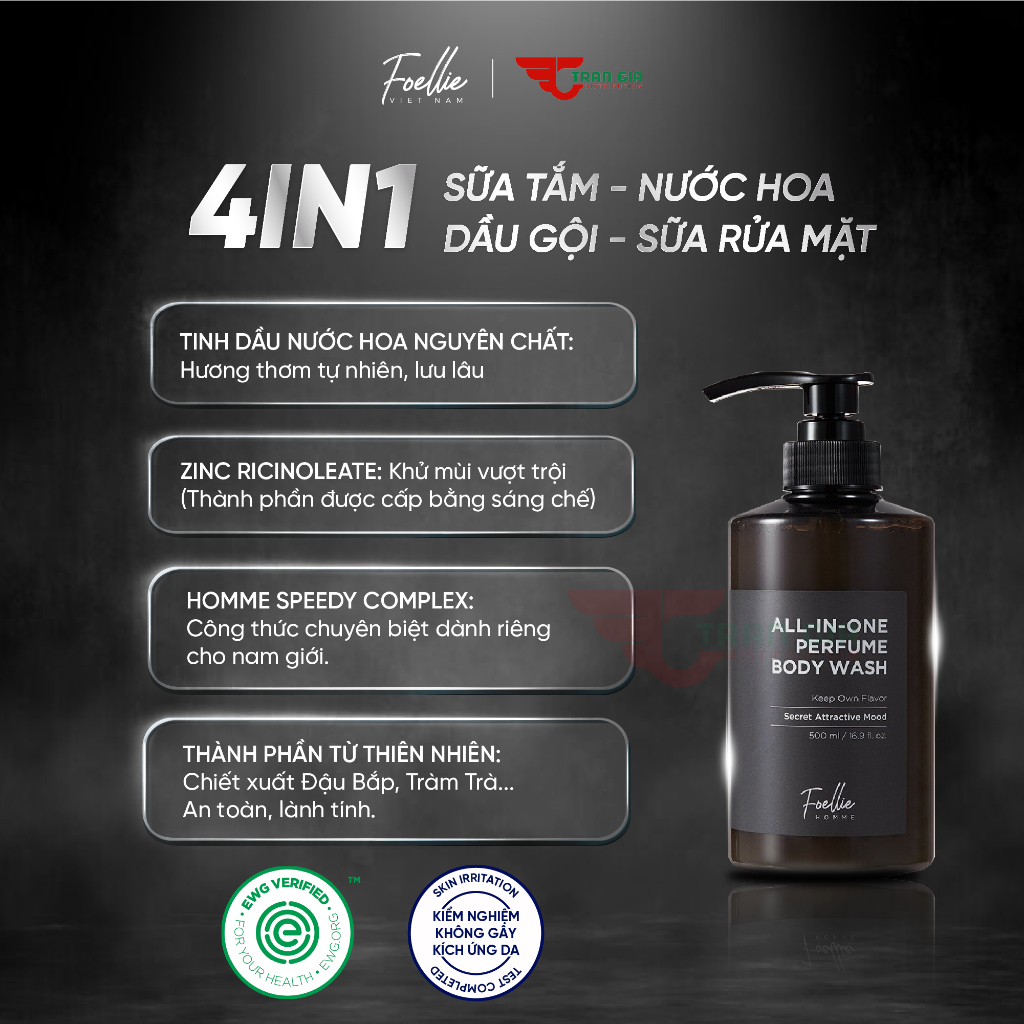 Bộ Quà Tặng Nam Foellie - Sữa Tắm Gội Nam 500ml