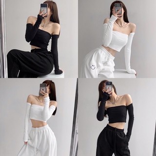Áo Thun Croptop Borip - Hai Tay Dài, Trễ Vai: Phong Cách Nữ Tính TTSLC0093