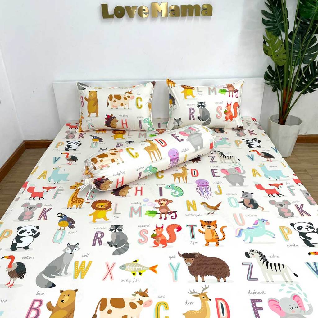 Ga chống thấm Cotton LoveMama không sột soạt bảng chữ cái ABC tiếng