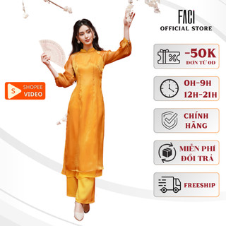 Áo dài nữ faci viên châu cổ truyền thống tay dài chất liệu tơ ánh 2 lớp mềm mại đi lễ, đi chơi fa251