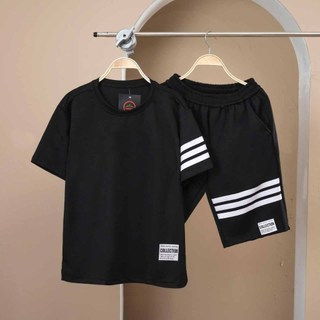 Đồ Bộ Thể Thao Nam Nữ Phối bốn Sọc Ba Màu Đen Trắng Xám (TÂM SHOP)