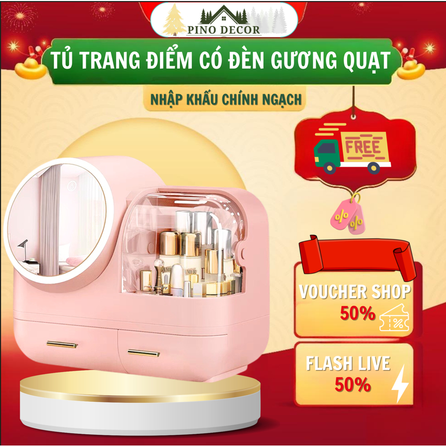 Tủ Đựng Mỹ Phẩm, Tủ Trang Điểm Có Gương Đèn Quạt Chống Bụi Cao Cấp Rộng Rãi Tiết Kiệm Không Gian