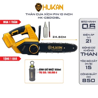 Máy cưa xích dùng pin HUKAN CS010iBL, Động cơ Không Chổi Than, Lam xích dài 10 inch, Công suất 850W