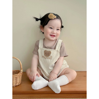 Set yếm kèm áo phông thun tăm bé trai gái sơ sinh hè thu cotton lạnh
