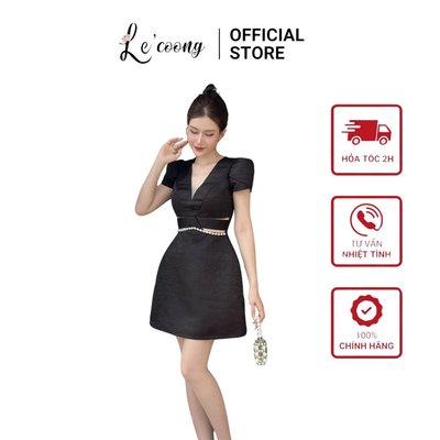 Váy Đẹp Dáng Ngắn LECOONG V554 Đầm Dự Tiệc Cổ V Eo Ngọc Sang Chảnh Màu Đen Trắng