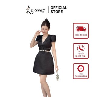 Váy Đẹp Dáng Ngắn LECOONG V554 Đầm Dự Tiệc Cổ V Eo Ngọc Sang Chảnh Màu Đen Trắng