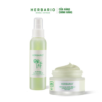 Combo Xịt khoáng 100ml + Mặt nạ 30ml Rau Má & Diếp Cá herbario sạch mụn thuần chay