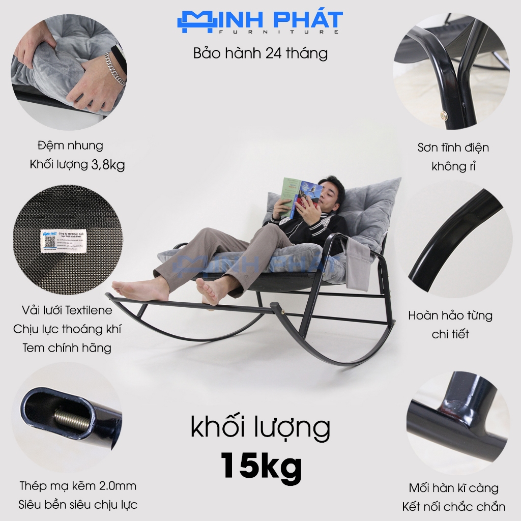 Ghế Bập Bênh đôi thư giãn Minh Phát khung thép 2.0mm đệm 4kg dành cho mẹ bỉm, ru con ngủ, đọc sách | BigBuy360 - bigbuy360.vn