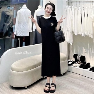 Bingshopvn Đầm suông nữ thun cotton ngắn tay cổ tròn thêu gấu freeship