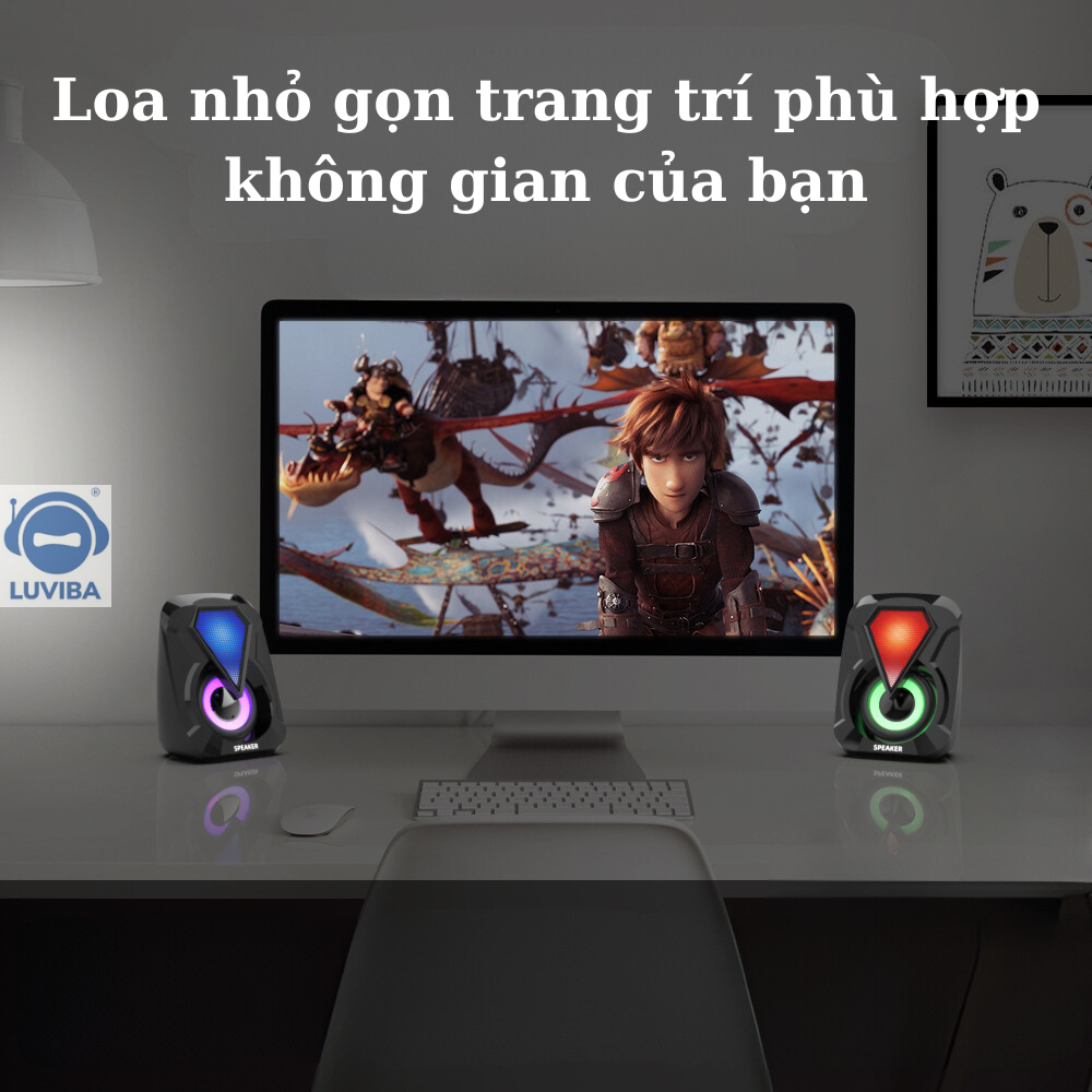 Loa máy tính vi tính mini laptop LED để bàn bass giá rẻ LUVIBA LO46