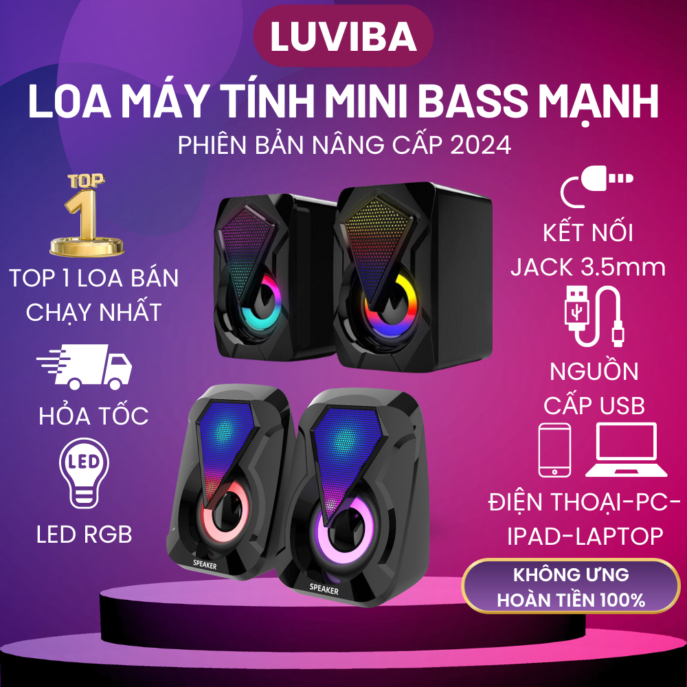 Loa máy tính vi tính mini laptop LED để bàn bass giá rẻ LUVIBA LO46