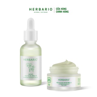 Bộ Serum Rau má & Diếp cá Herbario 30ml + Mặt nạ Rau má & Diếp cá Herbario 30ml sạch mụn thuần chay