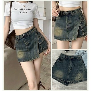 Quần short jean chân váy cạp cao có lót trong hit