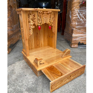  Bàn thờ ông địa thần tài gỗ xoan tự nhiên chạm khắc hoạ tiết - Nhiều kích cỡ  2 màu  