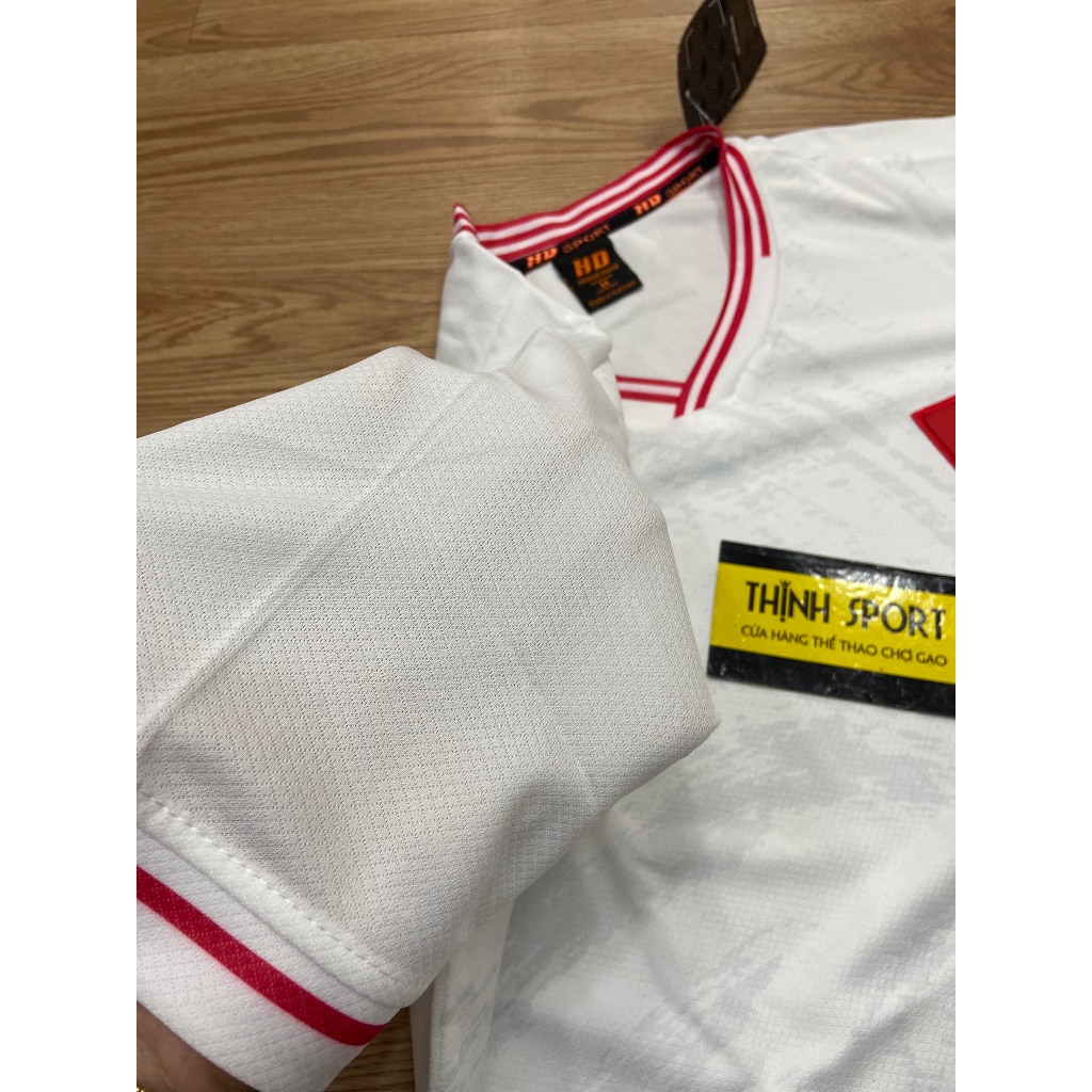 Áo Đá Banh, Áo Bóng Đá Vải Thun Mè Việt Nam Trắng In Sẵn Tên Số Theo Yêu Cầu