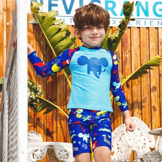  Đồ Bơi Bé Trai Dài Tay Habi Fashion HB2408 Tặng Kèm Mũ Bộ Bơi Bé Trai Họa Tiết Voi Cho Bé Từ 9-35kg 