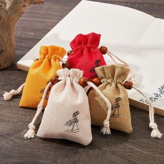 Túi vải dây rút họa tiết hoa sen đựng trang sức