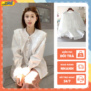 Áo sơ mi tiểu thư baby doll sơ mi phối viền ren bánh bèo tay chun C&H Clothing